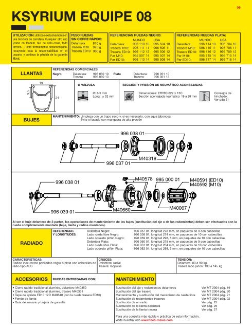 ruedas llantas sistemas accesorios más información en www.mavic ...