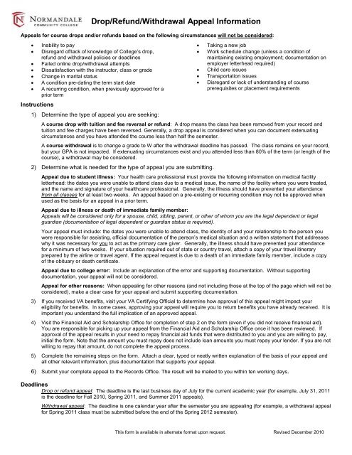 Refund/Drop/Withdrawal Appeal - Normandale Community College