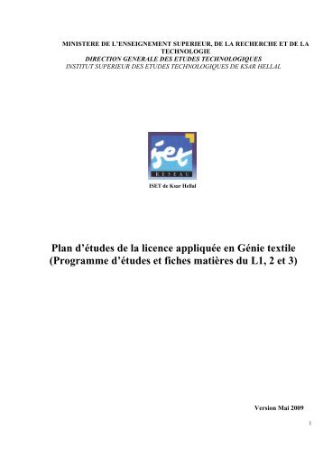 Plan d'Ã©tudes de la licence appliquÃ©e en GÃ©nie textile (Programme ...