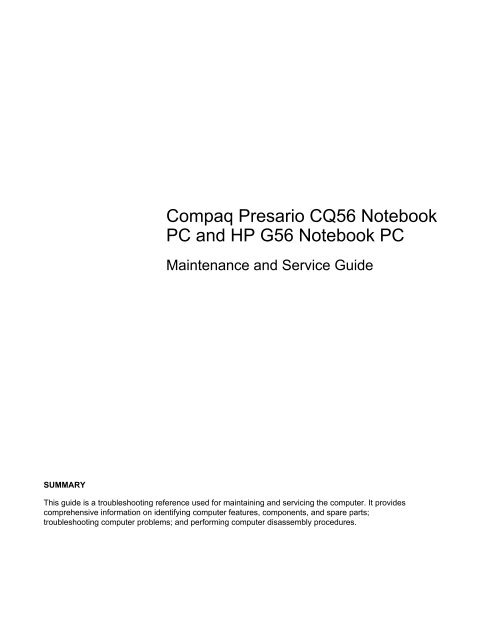 Compaq Presario CQ56 Notebook PC and HP G56 - Hewlett Packard