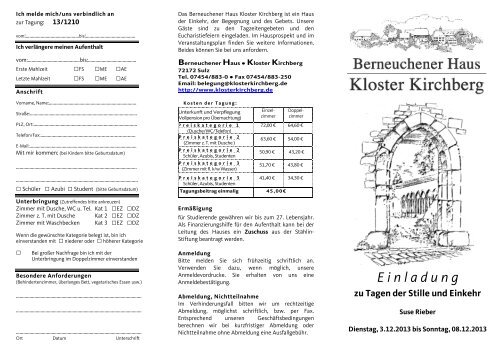 13 1210 Tage Der Stille Und Einkehr Suse Rieber Kloster Kirchberg