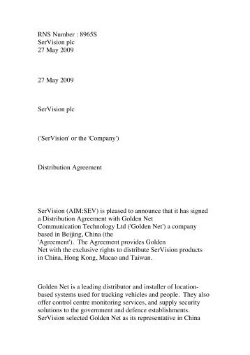 Distribution Agreement - SerVision