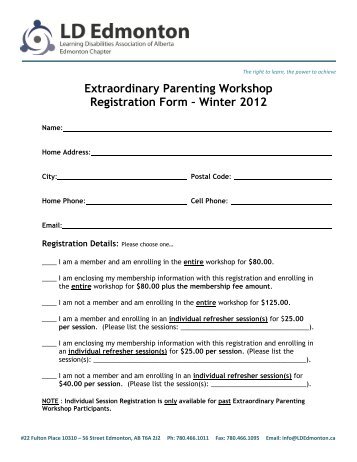 Extraordinary Parenting Workshop Registration Form - St Elizabeth ...