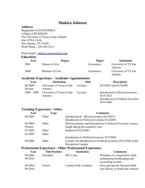 Economics - AACSB - The University of Texas at San Antonio