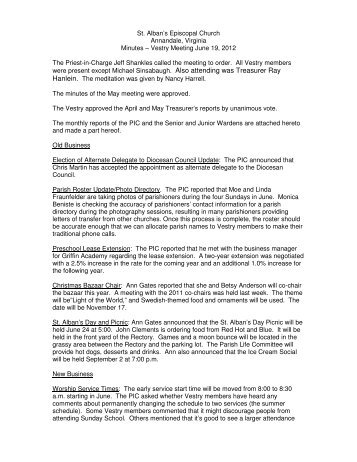 St. Alban's Episcopal Church Annandale, Virginia Minutes â Vestry ...