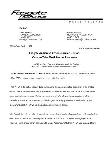 Download This Press Release - Fosgate Audionics