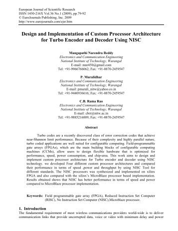 Design and Implementation of Custom Processor  ... - EuroJournals