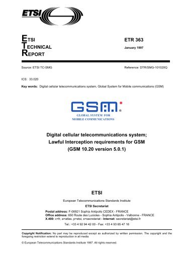 ETR 363 - Digital cellular telecommunications system; Lawful - ETSI