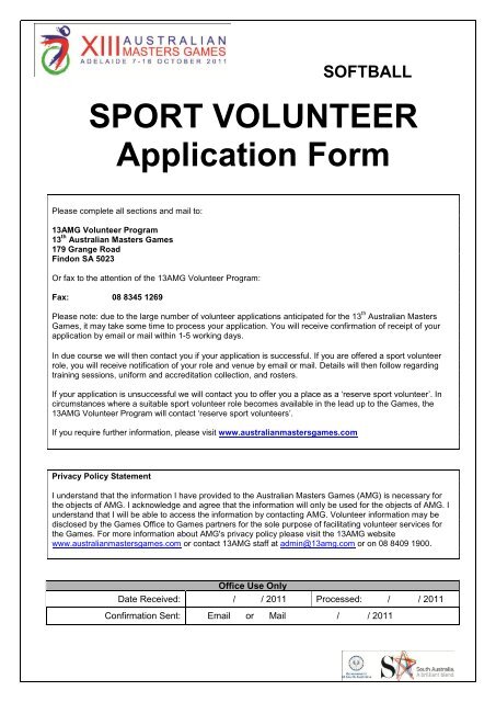 SPORT VOLUNTEER Application Form