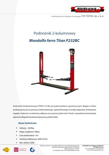 PodnoÅnik 2-kolumnowy Mondolfo ferro Titan P232BC - TIPTOPOL