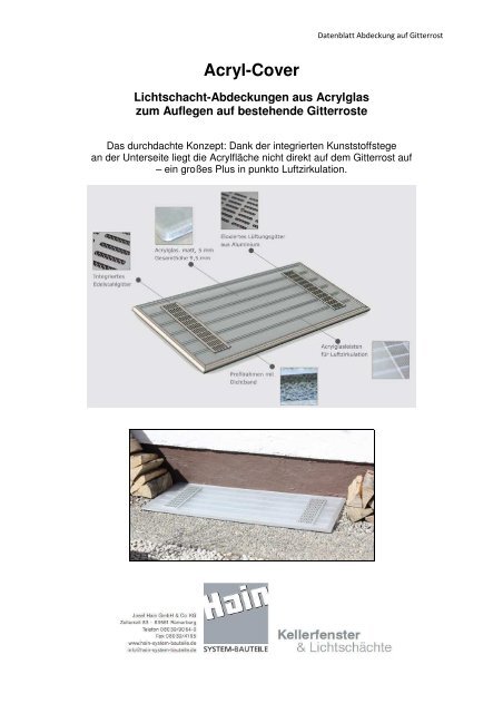 Datenblatt Und Beispiele Fa R Acryl Cover Hain System Bauteile
