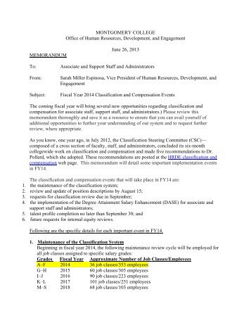 FY 14 Classification and Compensation Memo - Montgomery College