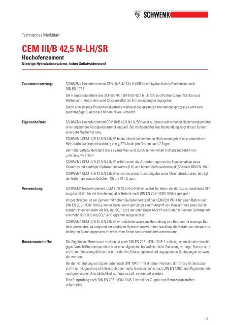Cem Iii B 42 5 N Lh Sr Schwenk Zement Kg