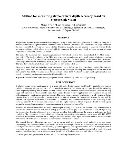 Method for measuring stereo camera depth accuracy based ... - TKK