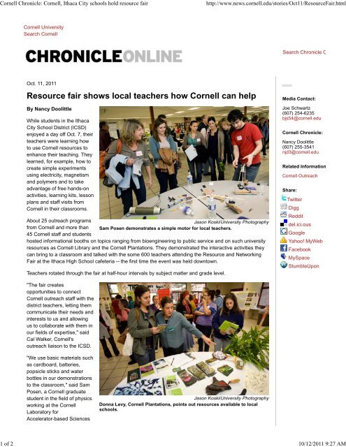Cornell Chronicle: Cornell, Ithaca City schools hold resource fair