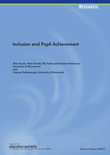 Inclusion and Pupil Achievement Alan Dyson, Peter Farrell, Filiz ...