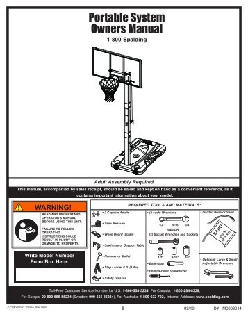 Spalding 54 in. Polycarbonate Portable Basketball System Manual