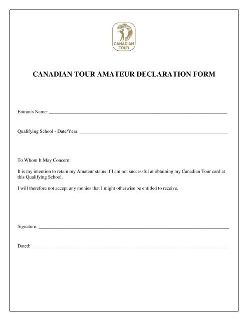 CANADIAN TOUR AMATEUR DECLARATION FORM - Esports Desk