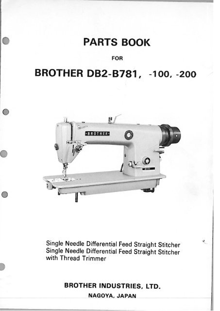 Parts book for Brother DB2-B781-100 - Superior Sewing Machine