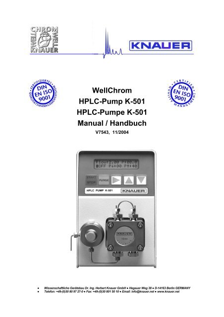 WellChrom HPLC-Pump K-501 HPLC-Pumpe K-501 Manual ...