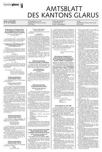Amtsblatt des Kantons Glarus, 5. 4.09 - glarus24.ch