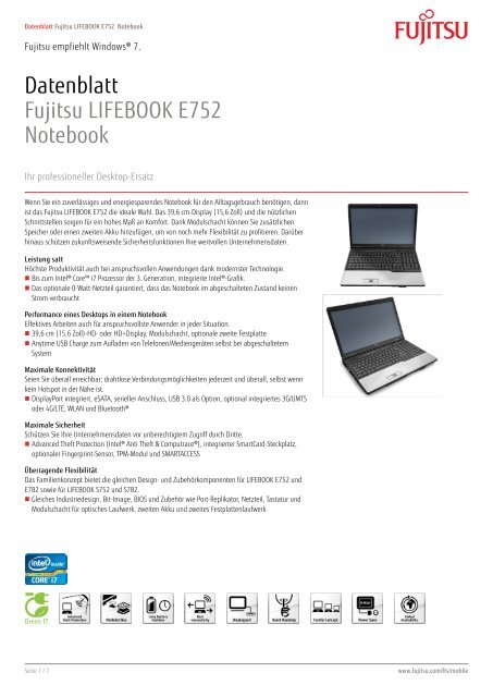 Datenblatt Fujitsu LIFEBOOK E752 Notebook - bei Fujitsu ...