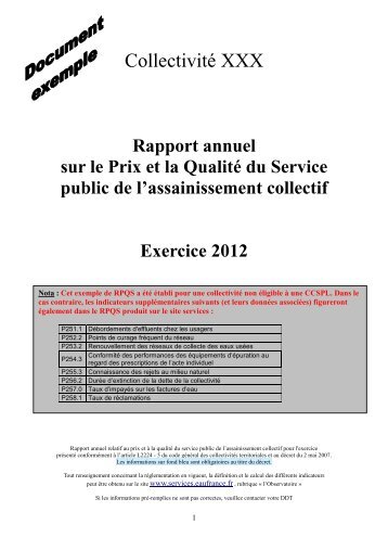 Exemple de RPQS assainissement collectif - Services - Eaufrance