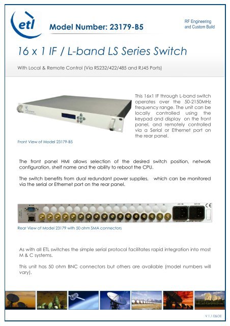 16 x 1 IF / L-band LS Series Switch - ETL Systems