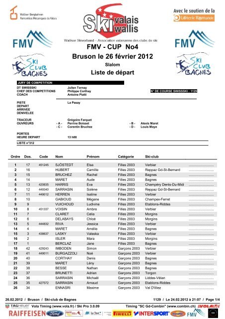 Liste de dÃ©part - data ski-valais