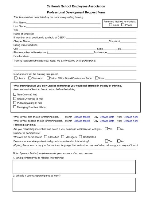 Training Request Form California School Employees Association