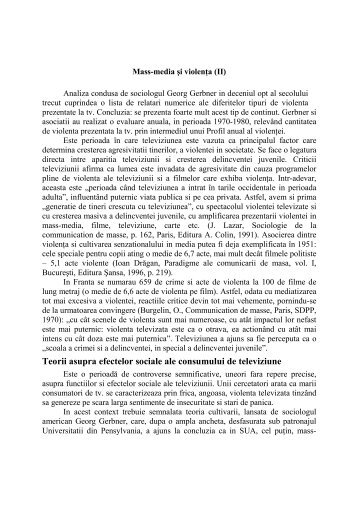 Mass- media si violenta (II)/ Octavian Mihai Sachelarie. In