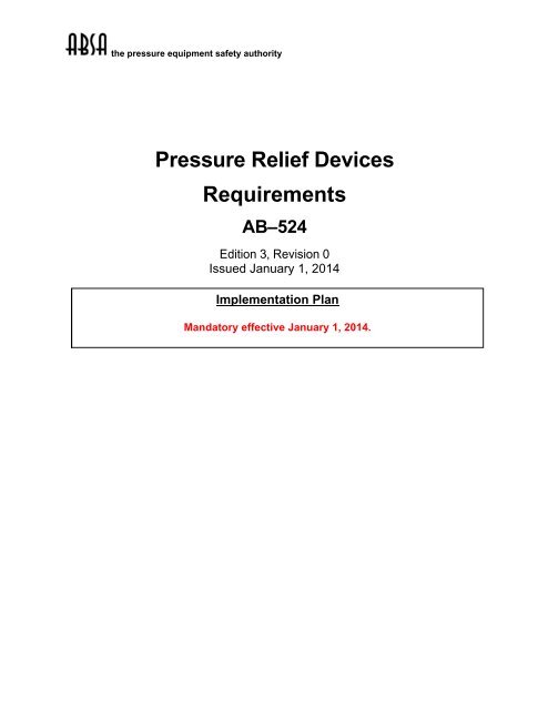 Ab 524 Pressure Relief Devices Requirements Ed 2 Absa