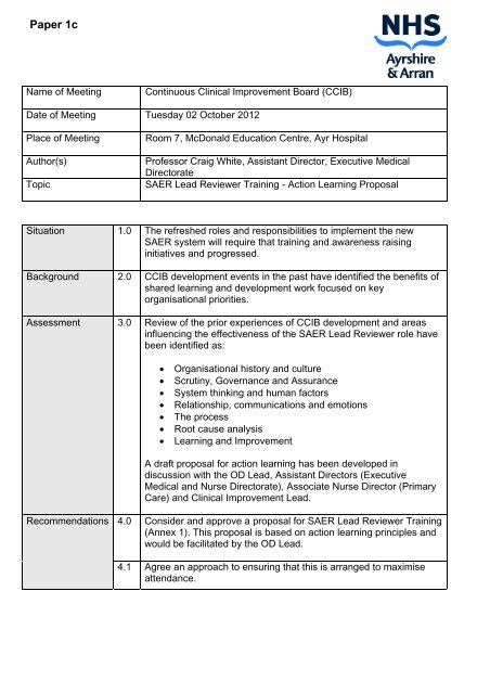 Paper 1c - NHS Ayrshire and Arran.