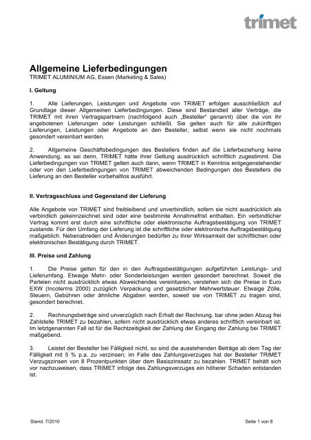 Lieferbedingungen Essen MS - TRIMET Aluminium SE