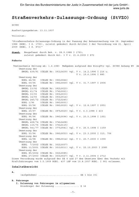 StVZO - Straßenverkehrszulassungsordnung 