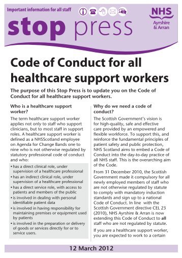 Code of Conduct for all healthcare support workers - NHS Ayrshire ...
