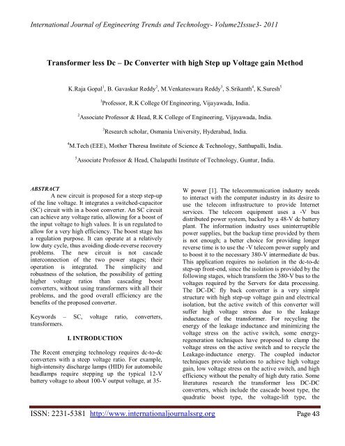 Transformer less Dc â Dc Converter with high Step up Voltage