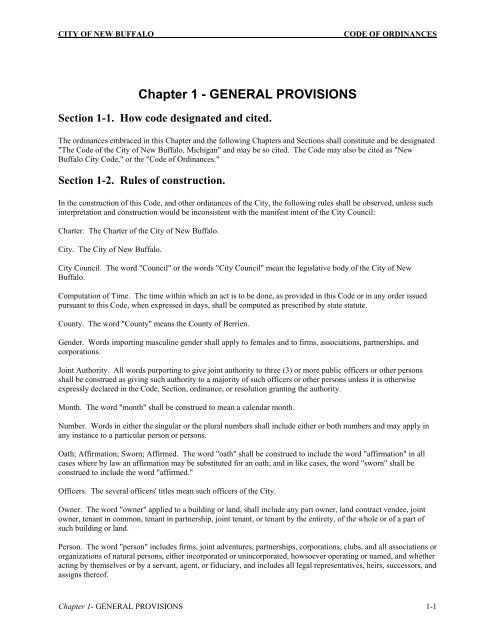 General Ordinances - City of New Buffalo