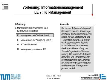 Vorlesung: Informationsmanagement LE 7: IKT-Management