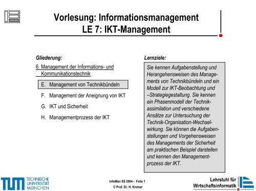 Vorlesung: Informationsmanagement LE 7: IKT-Management