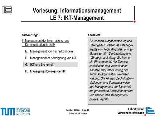 Vorlesung: Informationsmanagement LE 7: IKT-Management