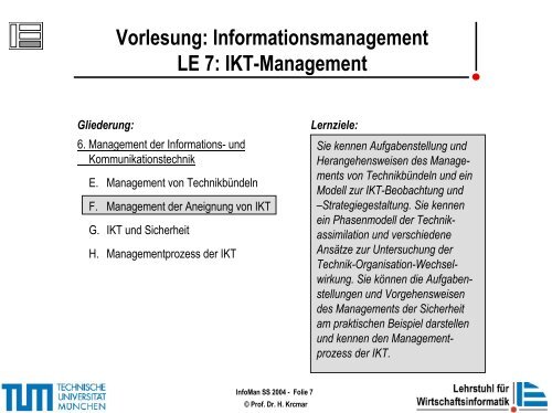 Vorlesung: Informationsmanagement LE 7: IKT-Management