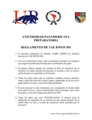 universidad panamericana preparatoria reglamento de tae kwon do