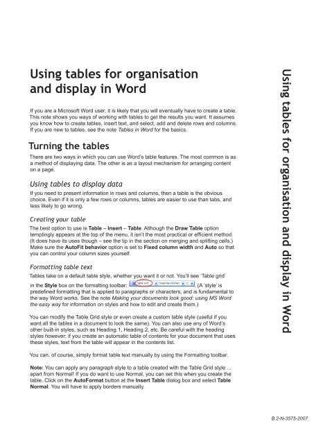 Using tables for organisation and display in Word - Docs.is.ed.ac.uk