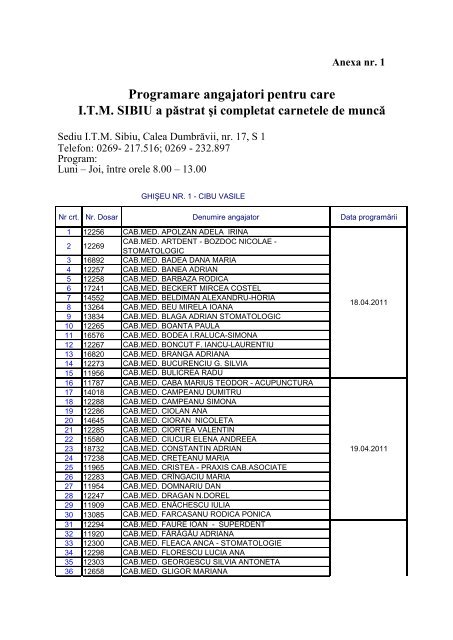 Programare angajatori pentru care - ITM Sibiu