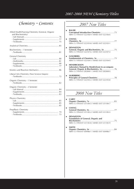 Chemistry ~ Contents 2007 New Titles 2008 New Titles