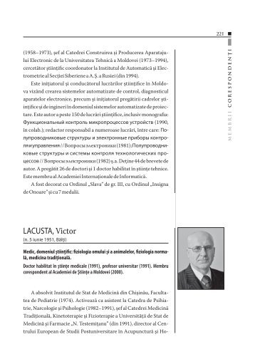 LACUSTA, Victor - Academia de ÅtiinÅ£e a Moldovei