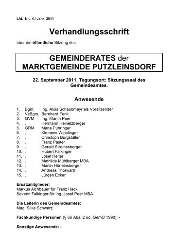 4. Sitzung (54 KB) - .PDF - Marktgemeinde Putzleinsdorf