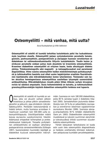 Osteomyeliitti – mitä vanhaa, mitä uutta? - Terveyskirjasto