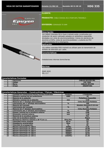 HDG-335- Coaxial RG6 - Cables Epuyen SRL